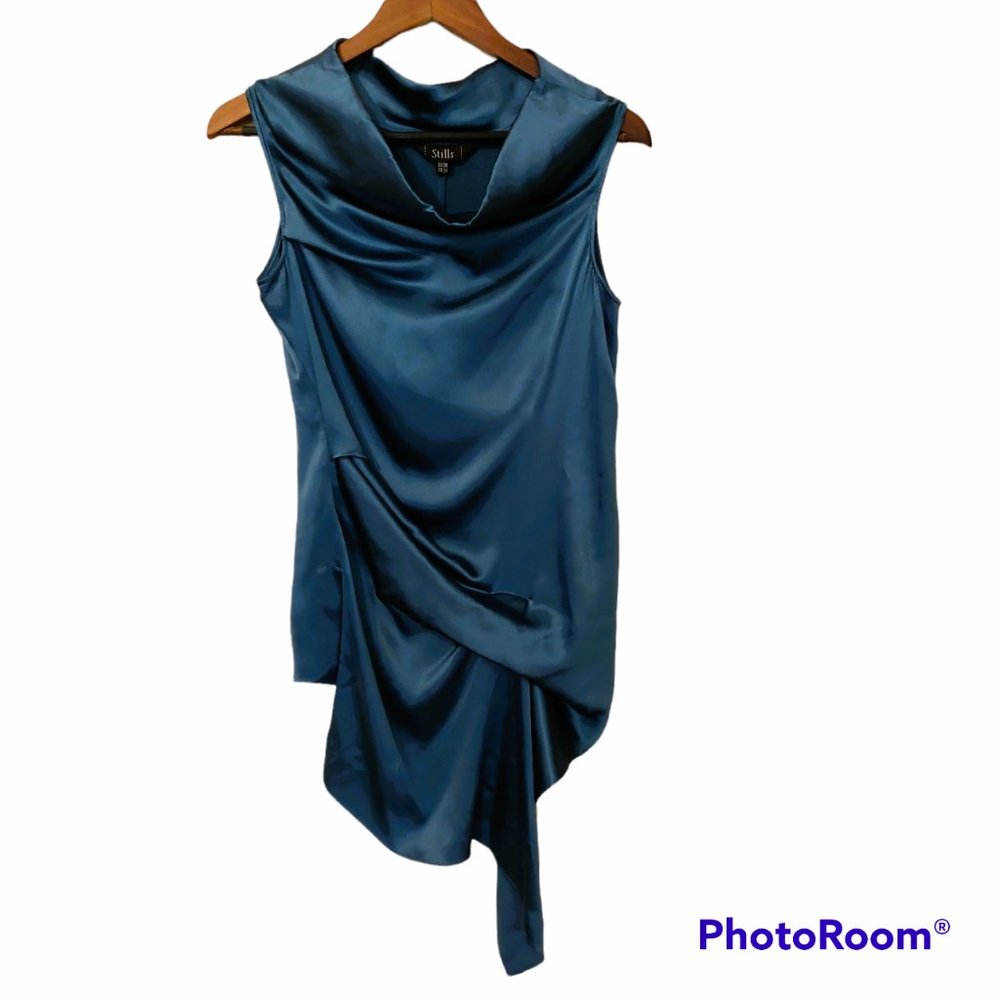 STILLS Women's Blue Silk Blend Drape Sleeveless Tunic - Size EU 36/ FR 38